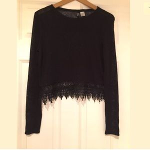 H&M Black Sweater. Lace Trim. See through Size XS